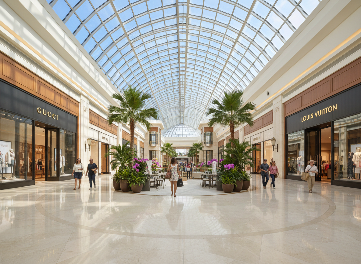 The Mall of San Juan interior — grand atrium, marble floors, and luxury boutiques